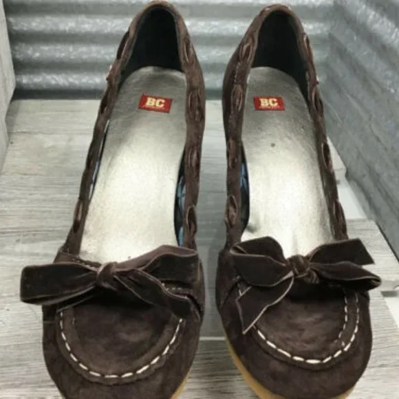 BC Footwear Brown Suede Wedge Moccasin Heels Size 9 - Picture 2 of 6